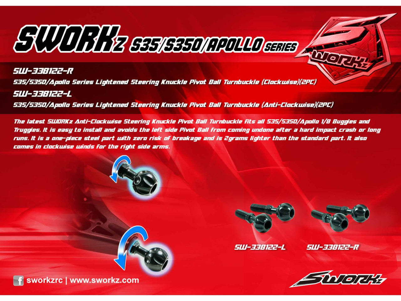 SWORKz Lightened Steering Knuckle Pivot Ball (Counter-Clockwise) (2pcs)