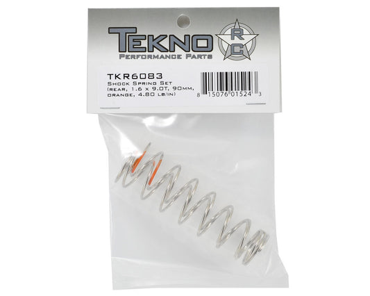 Tekno RC Shock Spring Set (Rear, 1.6×9.0T, 90mm, Orange, 4.80 lb/in) 