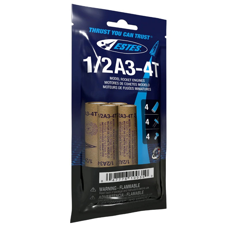 1/2A3-4T Model Rocket Engines, (4pk)