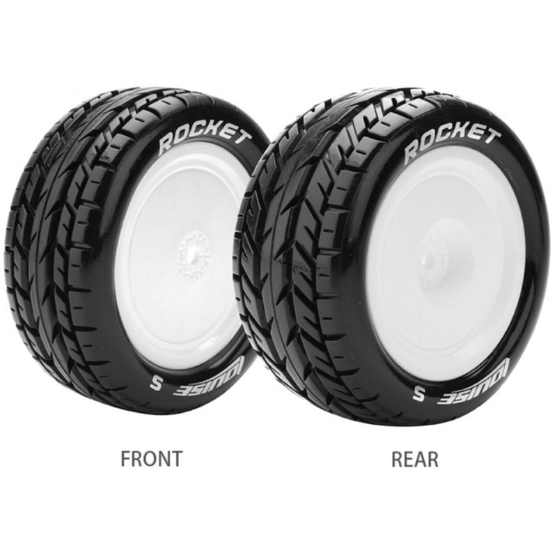 E-Rocket 1/10 4WD Front Buggy Tire, Soft, Mounted on White
