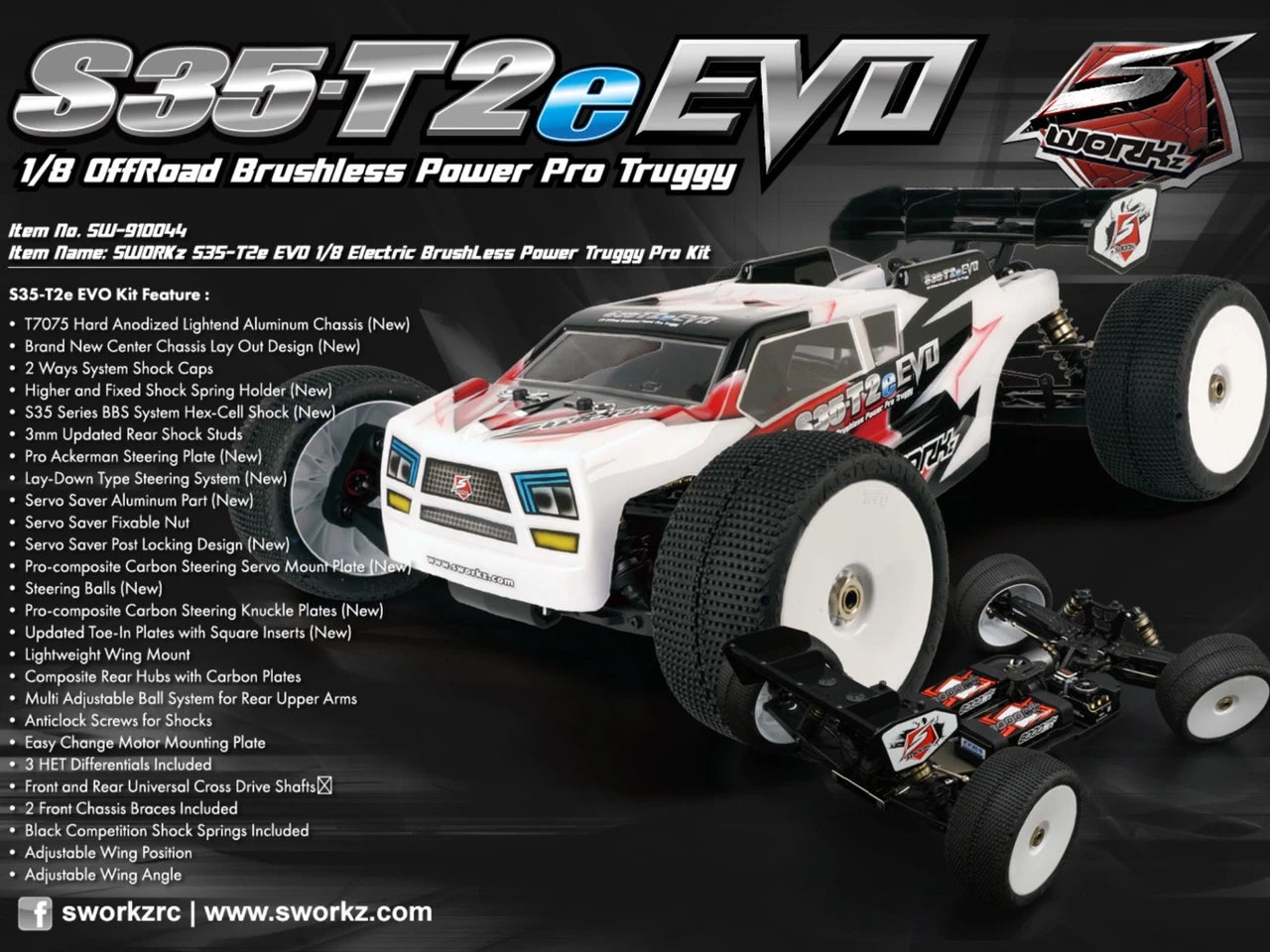 SWORKz S35-T2e EVO 1/8 Electric BrushLess Power Truggy Pro Kit