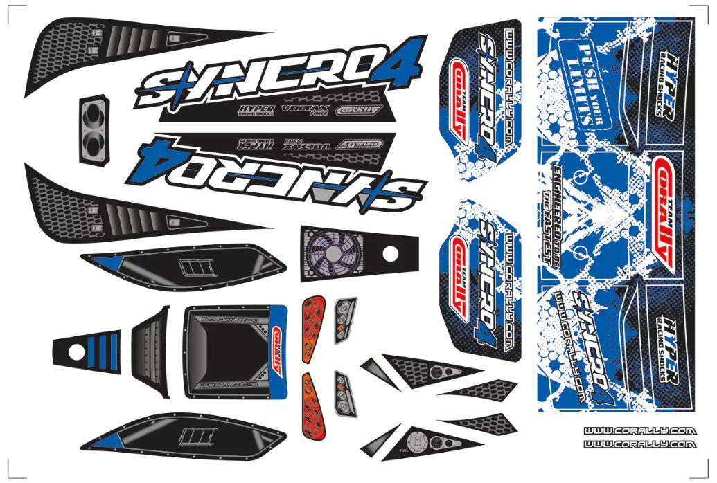 Body Decal Sheet, Syncro 4, Pre-Cut, Blue, 1 Pc
