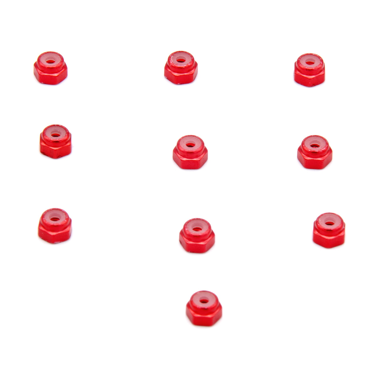 Aluminum Nylstop Nut, M2, Red 10 pcs