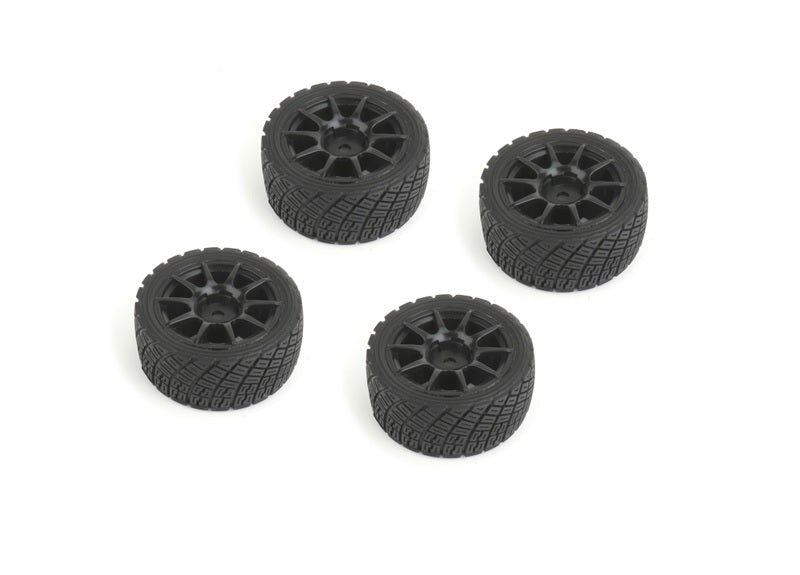 Rally Tires+Wheels 10 Spoke Black +1mm (4pcs), Fits LMX