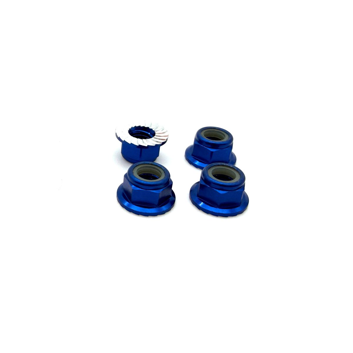 5mm Aluminum Flanged & Serrated Lock Nut (Blue) (4pc)