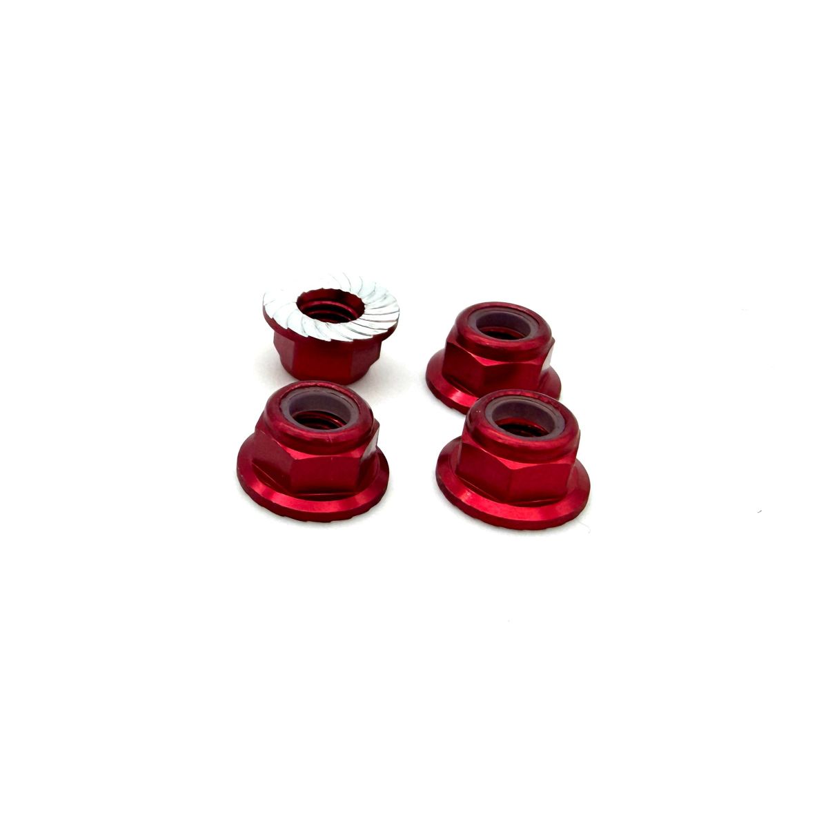 5mm Aluminum Flanged & Serrated Lock Nut (Red) (4pc)